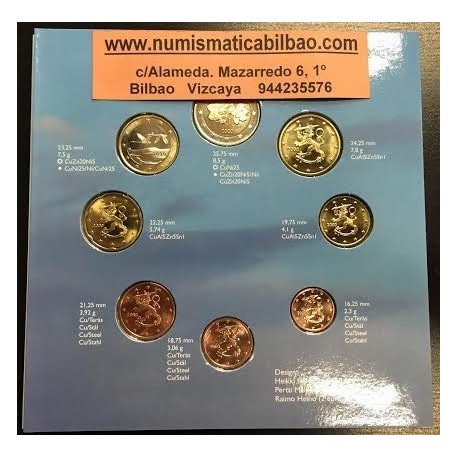 FINLANDIA CARTERA OFICIAL EUROS 2000 BU SET 1+2+5+10+20+50 CENTIMOS 1 EURO + 2 EUROS 2000 SC 8 MONEDAS