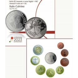@AGOTADA@ ITALIA CARTERA OFICIAL EUROS 2023 UNC 1+2+5+10+20+50 Centimos 1€ + 2 EUROS 2023 + 5 EUROS 2023 ITALO CALVINO PLATA SET