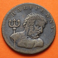 INGLATERRA 1/2 PENIQUE 1794 CAZADOR DE BALLENAS Ciudad MIDDLESEX Fowler's Whale Fishery MONEDA DE COBRE TOKEN Halfpenny