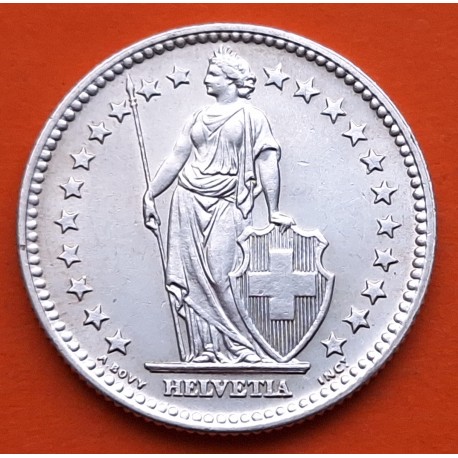 SUIZA 2 FRANCOS 1959 B GUILLERMO TELL y ESCUDO KM.25 MONEDA DE PLATA PLATA SC- Switzerland 2 Francs silver coin 0, 26 ONZ