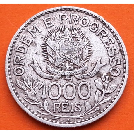 BRASIL 1000 REIS 1913 BUSTO DE DAMA y VALOR KM.513 MONEDA DE PLATA MBC+ Estados Unidos do Brazil silver coin