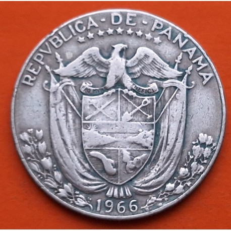 PANAMA 1/2 BALBOA 1966 BUSTO DE BALBOA KM.12.A.1 MONEDA DE PLATA MBC Medio Balboa 1966 silver coin