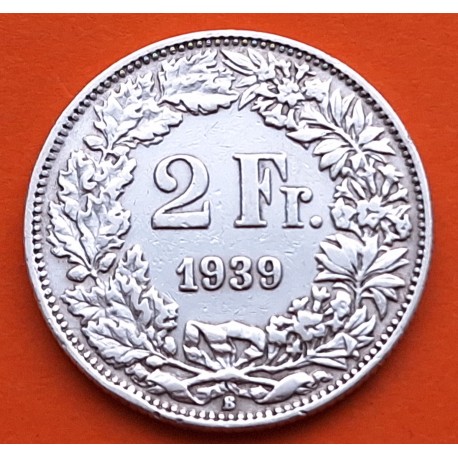 SUIZA 2 FRANCOS 1939 B GUILLERMO TELL EPOCA NAZI KM.25 MONEDA DE PLATA PLATA EBC Switzerland 2 Francs silver coin WWII
