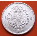 SUECIA 1 KRONE 1950 TS Rey GUSTAV V y ESCUDO KM.814 MONEDA DE PLATA BAJA EBC Sweden silver