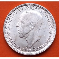 SUECIA 1 KRONE 1950 TS Rey GUSTAV V y ESCUDO KM.814 MONEDA DE PLATA BAJA EBC Sweden silver