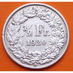SUIZA 1/2 FRANCO 1920 B DAMA HELVETICA CON ESCUDO y LANZA KM.23 MONEDA DE PLATA MBC- Switzerland silver Half franc