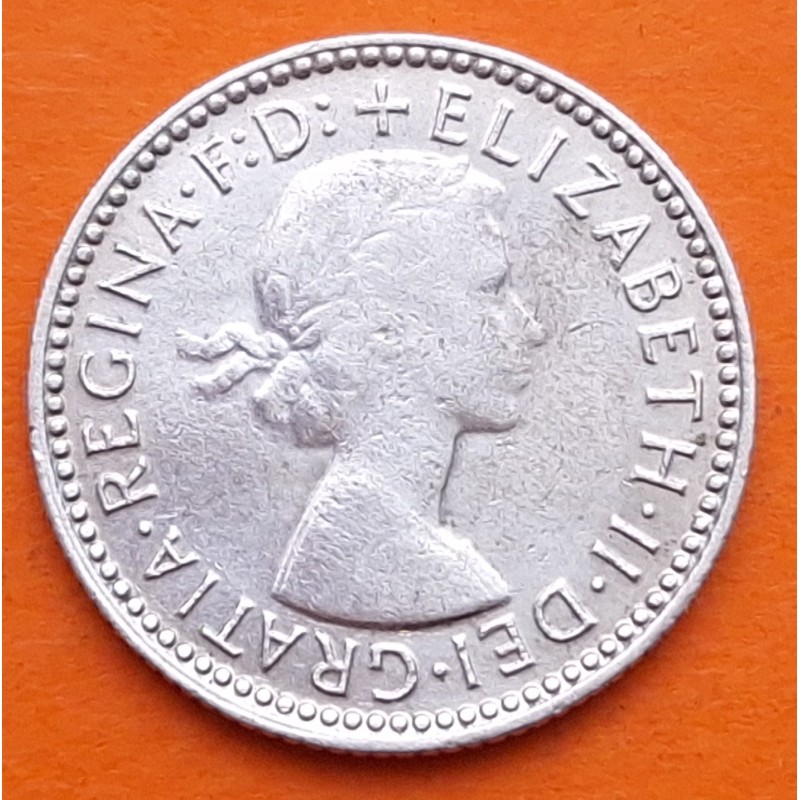 AUSTRALIA 6 PENIQUES 1958 REINA ISABEL II y VALOR KM.58 MONEDA DE PLATA MBC- 6 Pence silver