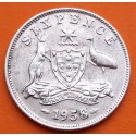 AUSTRALIA 6 PENIQUES 1958 REINA ISABEL II y VALOR KM.58 MONEDA DE PLATA MBC- 6 Pence silver