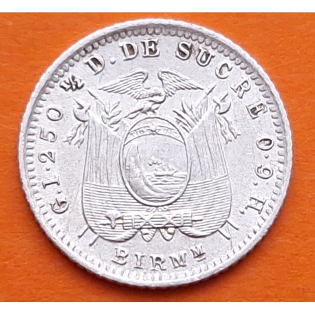 @ESCASA@ ECUADOR 1/2 DINERO DE SUCRE 1915 JOSE DE SUCRE Ceca de BIRMMINGHAM KM.55.2 MONEDA DE PLATA MBC+ silver coin