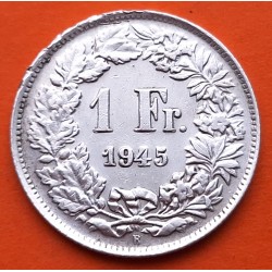 SUIZA 1 FRANCO 1945 B DAMA y VALOR KM.24 MONEDA DE PLATA MBC + MUESCAS Oucpación Nazi III REICH WWII Switzerland