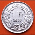 SUIZA 1 FRANCO 1945 B DAMA y VALOR KM.24 MONEDA DE PLATA MBC + MUESCAS Oucpación Nazi III REICH WWII Switzerland