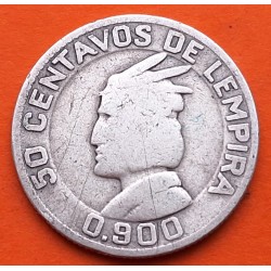 @ESCASA@ HONDURAS 50 CENTAVOS DE LEMPIRA 1931 JEFE INDIO KM.74 MONEDA DE PLATA MBC- silver coin
