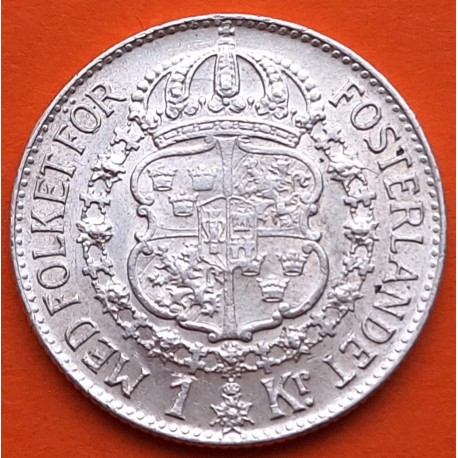 @RARA@ SUECIA 1 KRONE 1941 G Rey GUSTAV V 2ª GUERRA MUNDIAL KM.786.2 MONEDA DE PLATA MBC+ Sweden WWII EPOCA NAZI
