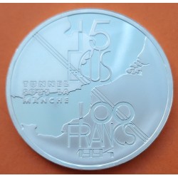FRANCIA 100 FRANCOS 1994 EUROTUNEL KM.1060 MONEDA DE PLATA PROOF France 15 Ecus ESTUCHE y CERTIFICADO