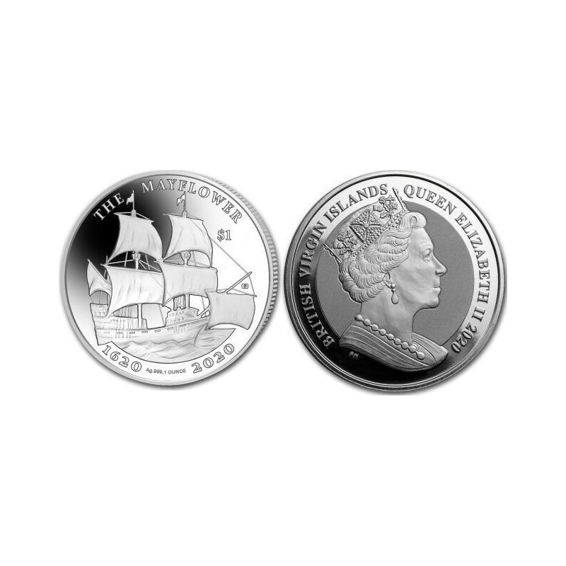 . 1 aaacoin @RARA@ BRITISH VIRGIN ISLANDS 1 DOLAR 2020 BARCO PIRATA THE MAYFLOWER MONEDA DE PLATA OZ ONZA