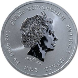 . 1 aaacoin TUVALU 1 DOLAR 2023 DIOS APOLO de las Artes ARPA y MUJER DESNUDA MONEDA DE PLATA Oz ONZA APOLLO