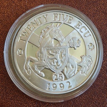 @ESTUCHE y CERTIFICADO@ ESCOCIA 25 ECU 1992 UNICORNIO MONEDA DE PLATA PROOF silver 0,68 ONZAS