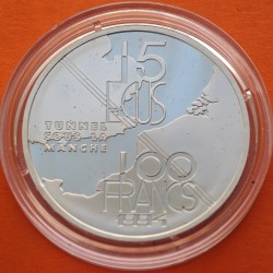 FRANCIA 100 FRANCOS 1994 EUROTUNEL KM.1060 MONEDA DE PLATA PROOF France 15 Ecus ESTUCHE y CERTIFICADO