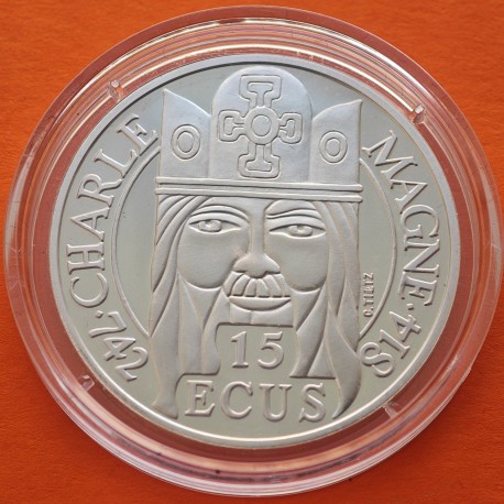 FRANCIA 100 FRANCOS 1990 CARLOMAGNO KM.989 PLATA PROOF + CERTIFICADO France 15 Ecus 1990