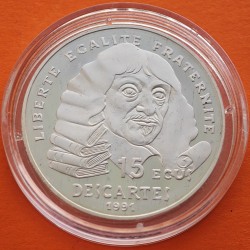 FRANCIA 100 FRANCOS 1991 RENÉ DESCARTES KM.1002 PLATA PROOF France 15 Ecus 1991 ESTUCHE y CERTIFICADO