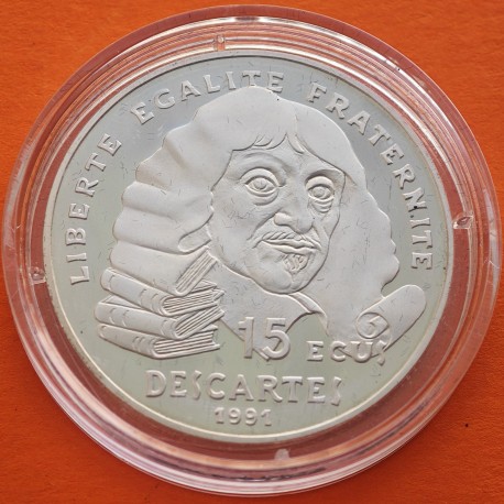 FRANCIA 100 FRANCOS 1991 RENÉ DESCARTES KM.1002 PLATA PROOF France 15 Ecus 1991 ESTUCHE y CERTIFICADO