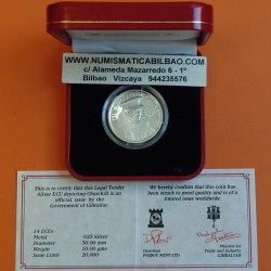 @ESTUCHE y CERTIFICADO@ GIBRALTAR 14 ECUS / 10 LIBRAS 1993 SIR WINSTON CHURCHILL KM.631 MONEDA DE PLATA PROOF