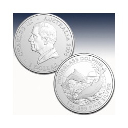 . 1 aaaacoin @09/SEP Envío@ AUSTRALIA 1 DOLAR 2024 DELFIN CRUZADO MONEDA DE PLATA ONZA OZ cápsula HOURGLASS DOLPHIN