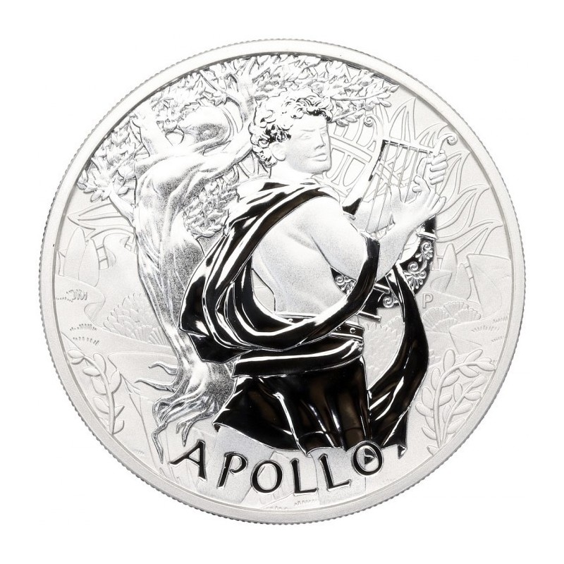 . 1 aaacoin TUVALU 1 DOLAR 2023 DIOS APOLO de las Artes ARPA y MUJER DESNUDA MONEDA DE PLATA Oz ONZA APOLLO