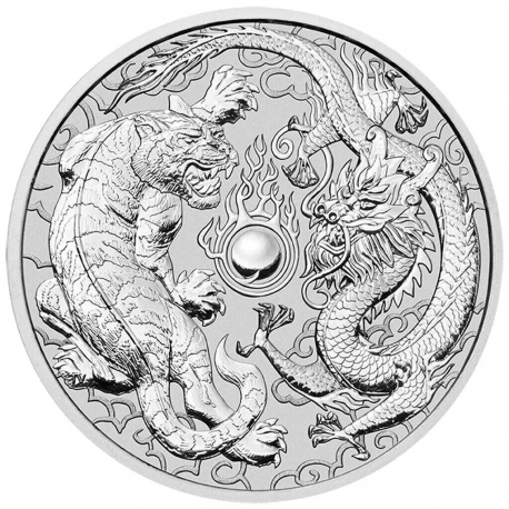 . 1 acoin AUSTRALIA 1 DOLAR 2018 DRAGON y TIGRE MONEDA DE PLATA Phoenix & Dragon ONZA CAPSULA Oztxt