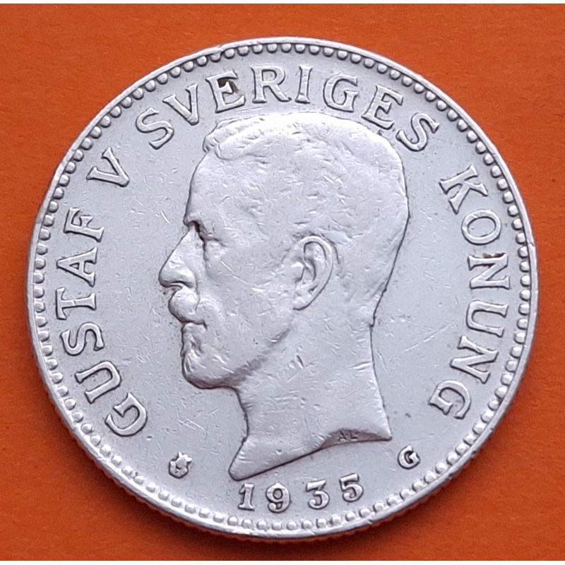 @RARA ASI@ SUECIA 2 KRONOR 1935 G REY GUSTAV V y ESCUDO KM.787 MONEDA DE PLATA MBC+ Sweden silver 2 Coronas