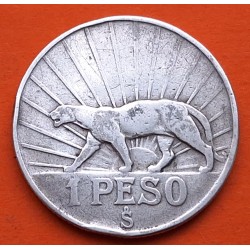 URUGUAY 1 PESO 1942 PUMA y RAYOS DE SOL ARTIGAS KM.30 MONEDA DE PLATA MUY CIRCULADA silver COUGAR