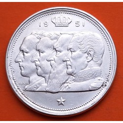  BELGICA 100 FRANCOS 1951 DINASTIAS DE 4 REYES Leyenda BELGIE KM.139 MONEDA PLATA MBC+ Belgium 100 Francs 1/2 ONZA