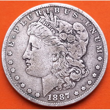 ESTADOS UNIDOS 1 DOLAR 1887 MORGAN KM.110 MONEDA DE PLATA MUY CIRCULADA USA Silver $1 Dollar Coin R/5