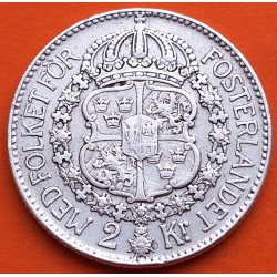 @RARA@ SUECIA 2 KRONOR 1935 G REY GUSTAV V y ESCUDO KM.787 MONEDA DE PLATA MBC+ Sweden silver 2 Coronas