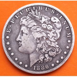 ESTADOS UNIDOS 1 DOLAR 1886 O MORGAN KM.110 MONEDA DE PLATA MUY CIRCULADA USA Silver $1 Dollar Coin R/4