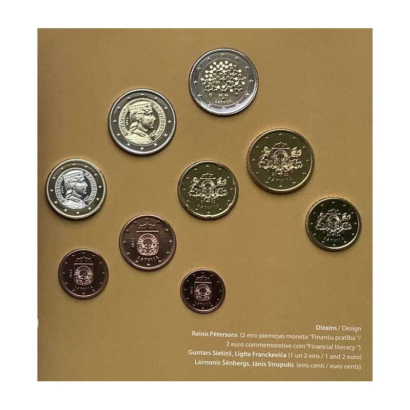 LETONIA CARTERA OFICIAL EUROS 2022 + 2 EUROS 2022 CULTURA FINANCIERA Tirada 7.000 uds SC 1+2+5+10+20+50 Cts. 1€ 2€ LATVIJA