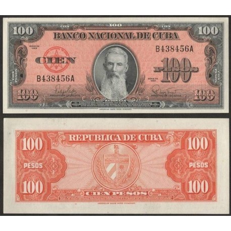 CUBA 100 PESOS 1959 AGUILERA LIDER COMUNISTA Serie B...A Pick 93A BILLETE SC Caribe