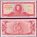 . 1º DISEÑO DE SU HISTORIA x CUBA 3 PESOS 1989 ERNESTO CHE GUEVARA Pick 107B BILLETE SC Caribe UNC BANKNOTE