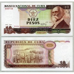 CUBA 10 PESOS 1991 GUERRA DE TODO EL PUEBLO - FUSILES EN ALTO y MAXIMO GOMEZ Pick 109A BILLETE SC Caribe UNC BANKNOTE