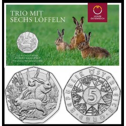 . @2/MARZO Envío@ AUSTRIA 5 EUROS 2026 CONEJOS Serie PASCUA MONEDA DE PLATA SC Osterreich Blister