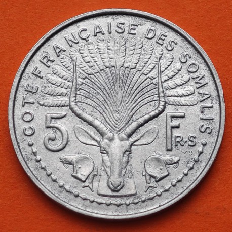 . @ESCASA@ SOMALIA 5 FRANCOS 1959 ANTILOPE y DAMA KM.10 MONEDA DE ALUMINIO MBC+ Djibouti COTE FRANCAISE DES SOMALIS