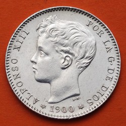 . @CASI NUEVA@ ESPAÑA Rey ALFONSO XIII 1 PESETA 1900 * 19 00 SMV KM.706 MONEDA DE PLATA Spain silver R/2
