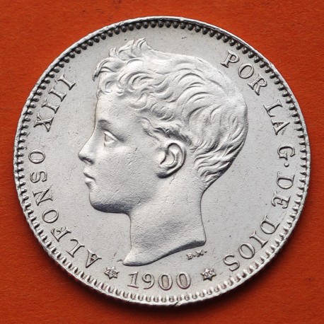 . @CASI NUEVA@ ESPAÑA Rey ALFONSO XIII 1 PESETA 1900 * 19 00 SMV KM.706 MONEDA DE PLATA Spain silver R/2