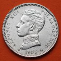 . @CASI NUEVA@ ESPAÑA Rey ALFONSO XIII 1 PESETA 1903 * 19 03 BUSTO MILITAR SMV KM.721 MONEDA DE PLATA R/3
