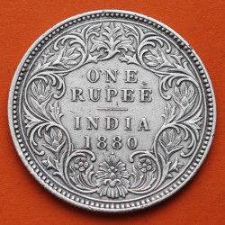 . @ESCASO Tipo VICTORIA EMPERATRIZ en vez de REINA@ INDIA 1 RUPIA 1880 MONEDA DE PLATA KM.492 British 1 Rupee silver