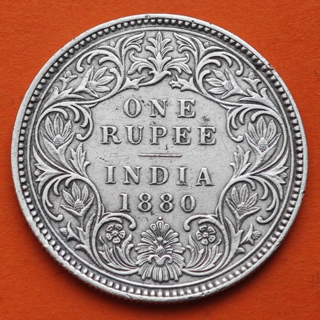 . @ESCASO Tipo VICTORIA EMPERATRIZ en vez de REINA@ INDIA 1 RUPIA 1880 MONEDA DE PLATA KM.492 British 1 Rupee silver