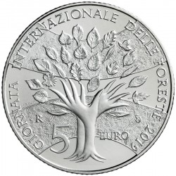 SAN MARINO 5 EUROS 2019 AÑO INTERNACIONAL DE LOS BOSQUES MONEDA DE PLATA SC 18 grs Ley 925 ESCASA 0,53 ONZAS