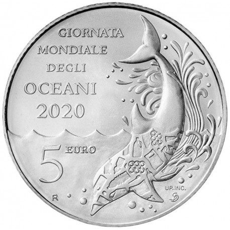 SAN MARINO 5 EUROS 2020 DELFÍN - AÑO INTERNACIONAL DE LOS OCEÁNOS MONEDA DE PLATA SC 18 grs Ley 925 ESCASA 0,53 ONZAS