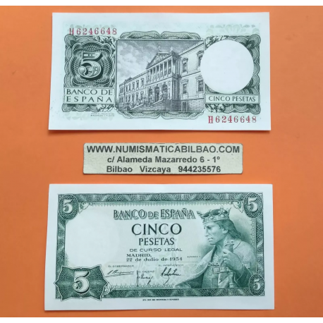ESPAÑA 5 PESETAS 1954 REY ALFONSO X EL SABIO Serie N Pick 146 BILLETE PLANCHA SIN CIRCULAR SC Spain