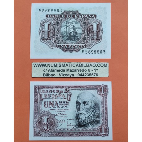 ESPAÑA 1 PESETA 1953 MARQUES DE SANTA CRUZ Serie 1A Pick 144 BILLETE SC SIN CIRCULAR Spain banknote